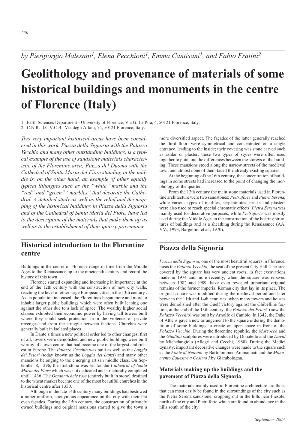 Geolithology and Provenance of Materials of Some Historical Buildings and Monuments in the Centre of Florence (Italy)