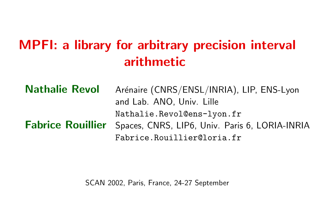 MPFI: a Library for Arbitrary Precision Interval Arithmetic