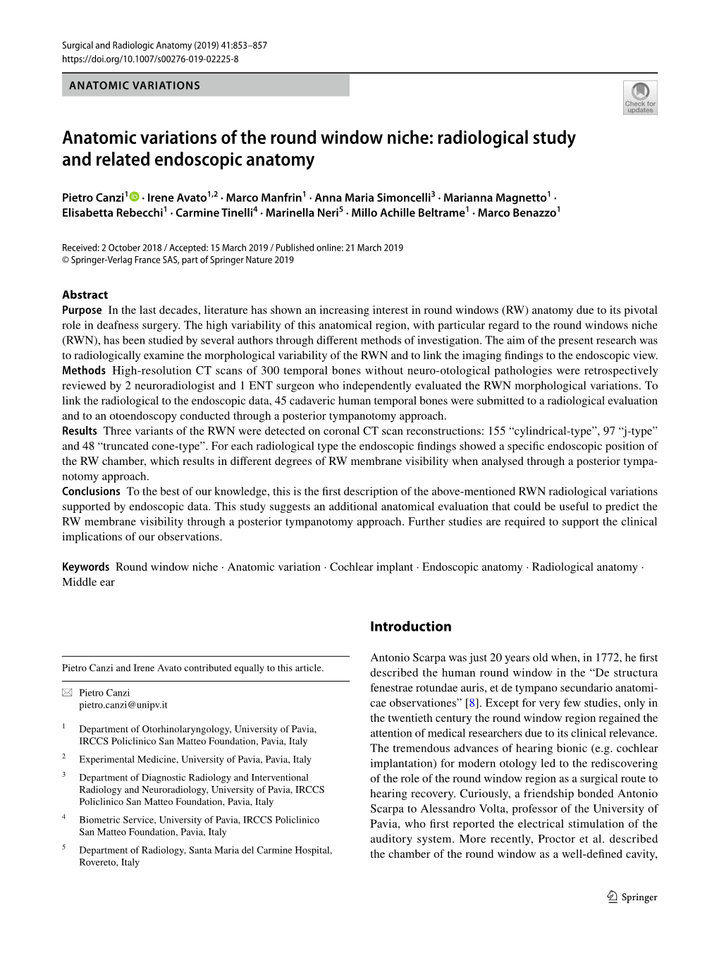 Anatomic Variations of the Round Window Niche: Radiological Study and Related Endoscopic Anatomy