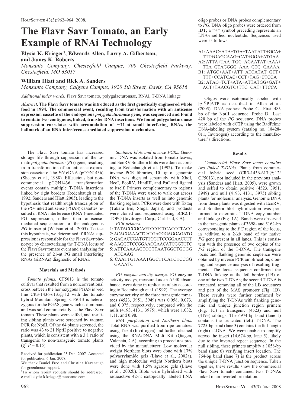 The Flavr Savr Tomato, an Early Example of Rnai Technology