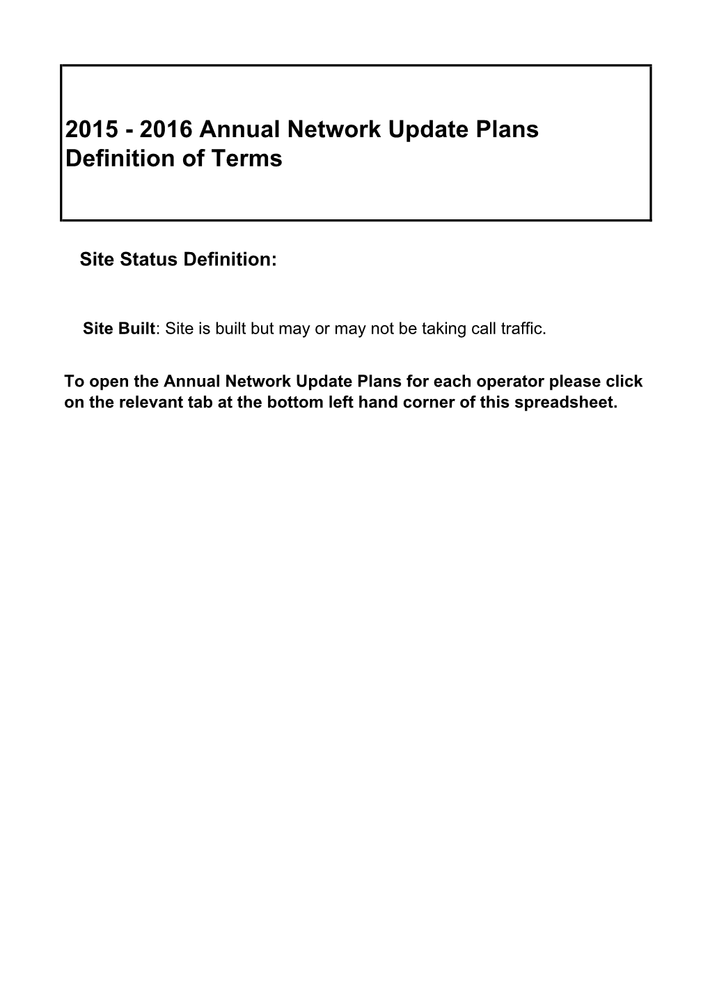 2015 - 2016 Annual Network Update Plans Definition of Terms