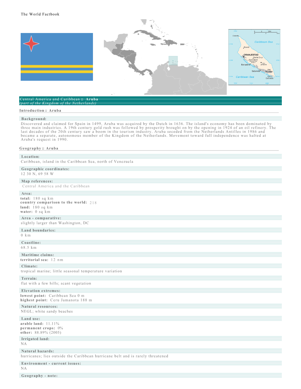 The World Factbook Central America and Caribbean :: Aruba (Part of The