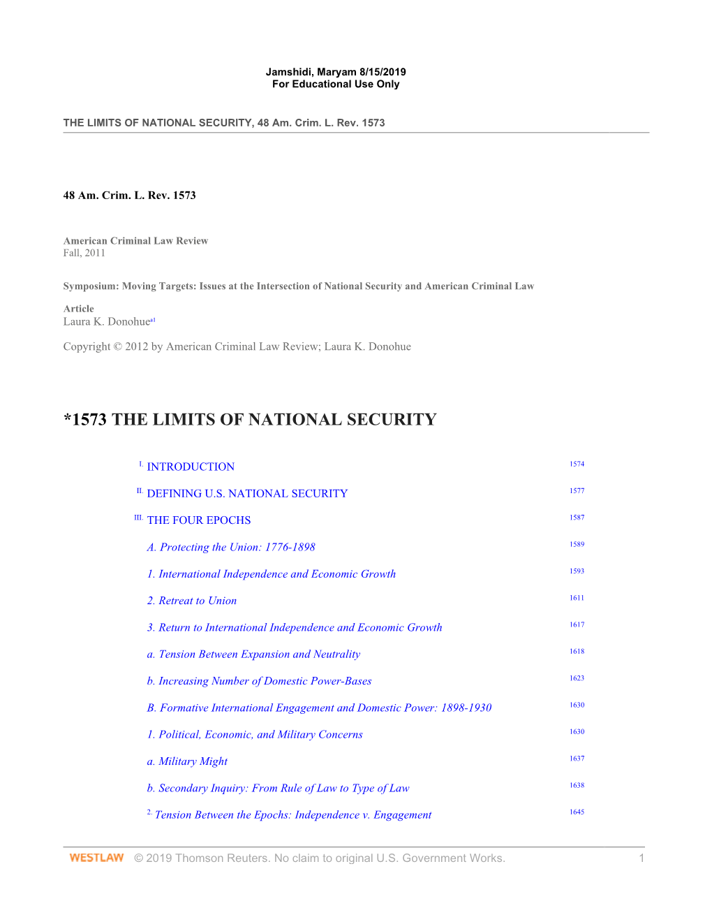 *1573 the Limits of National Security