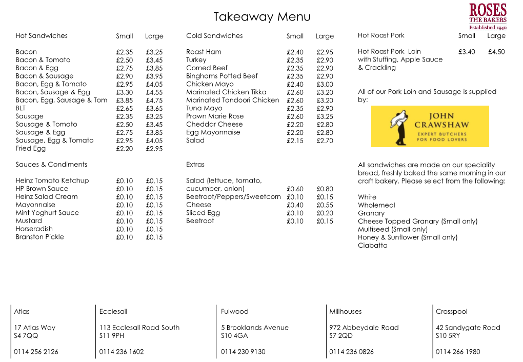 Takeaway Menu