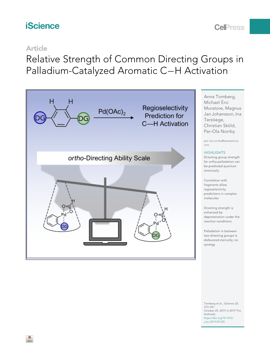 Relative Strength of Common Directing Groups in Palladium-Catalyzed Aromatic C-H Activation