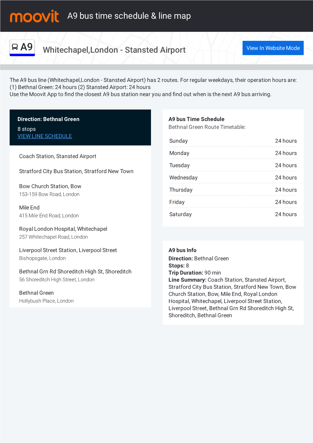 A9 Bus Time Schedule & Line Route