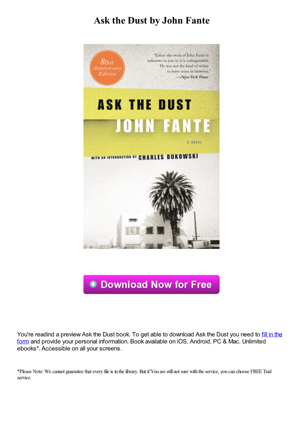 Ask the Dust by John Fante