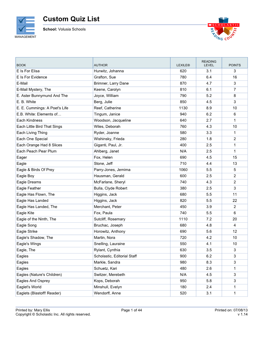 Custom Quiz List