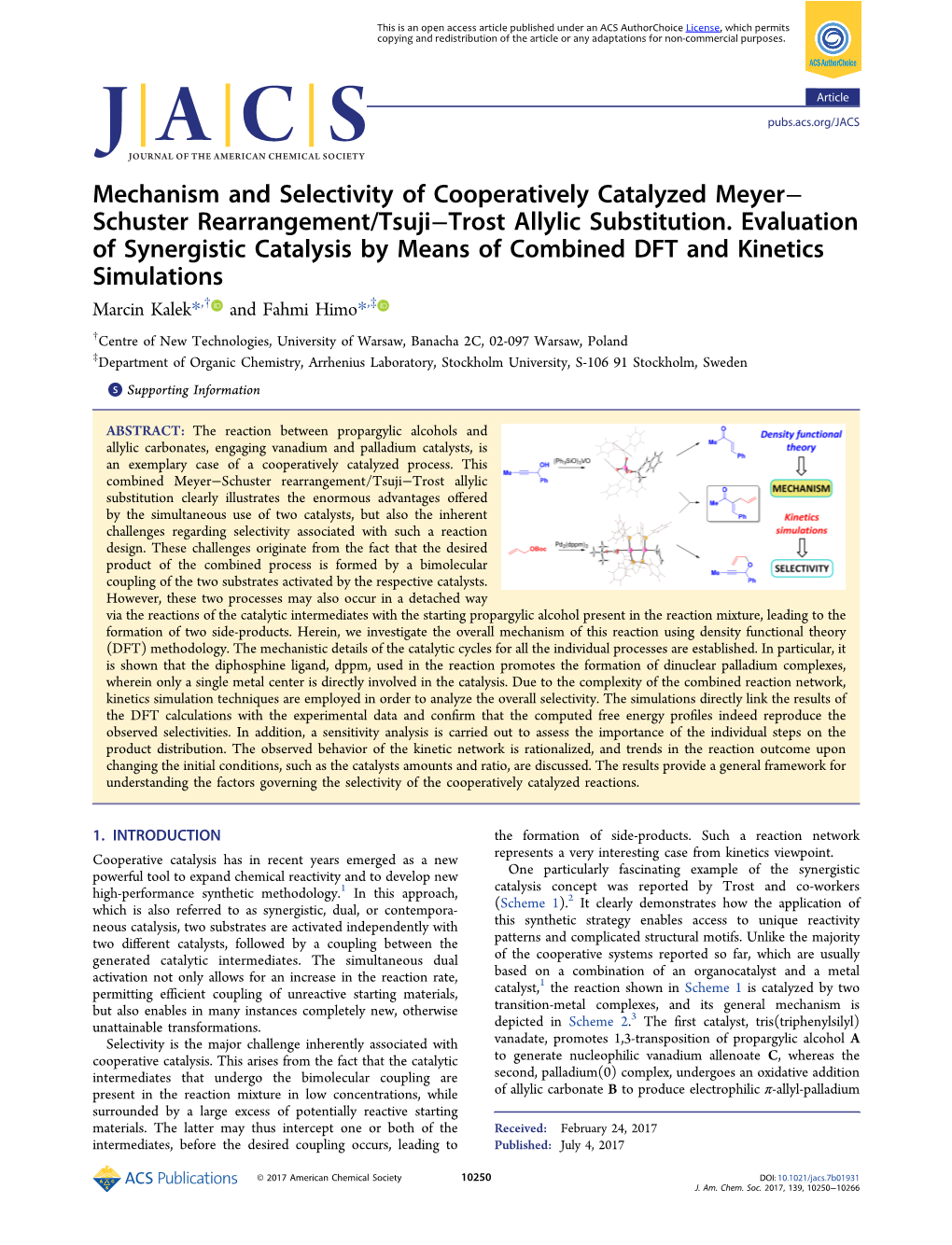 Mechanism and Selectivity of Cooperatively Catalyzed Meyer− Schuster Rearrangement/Tsuji−Trost Allylic Substitution