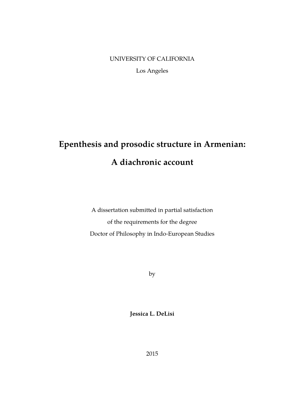 Epenthesis and Prosodic Structure in Armenian