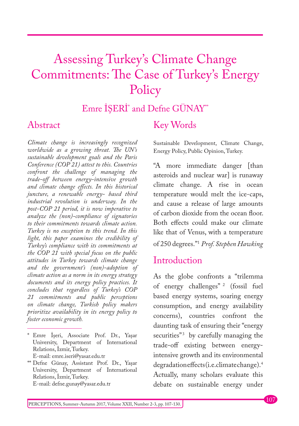 Assessing Turkey's Climate Change Commitments: the Case of Turkey's Energy Policy