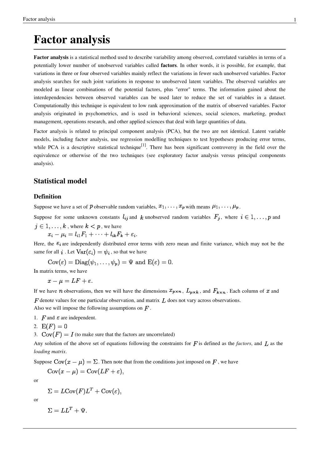 Factor Analysis 1 Factor Analysis