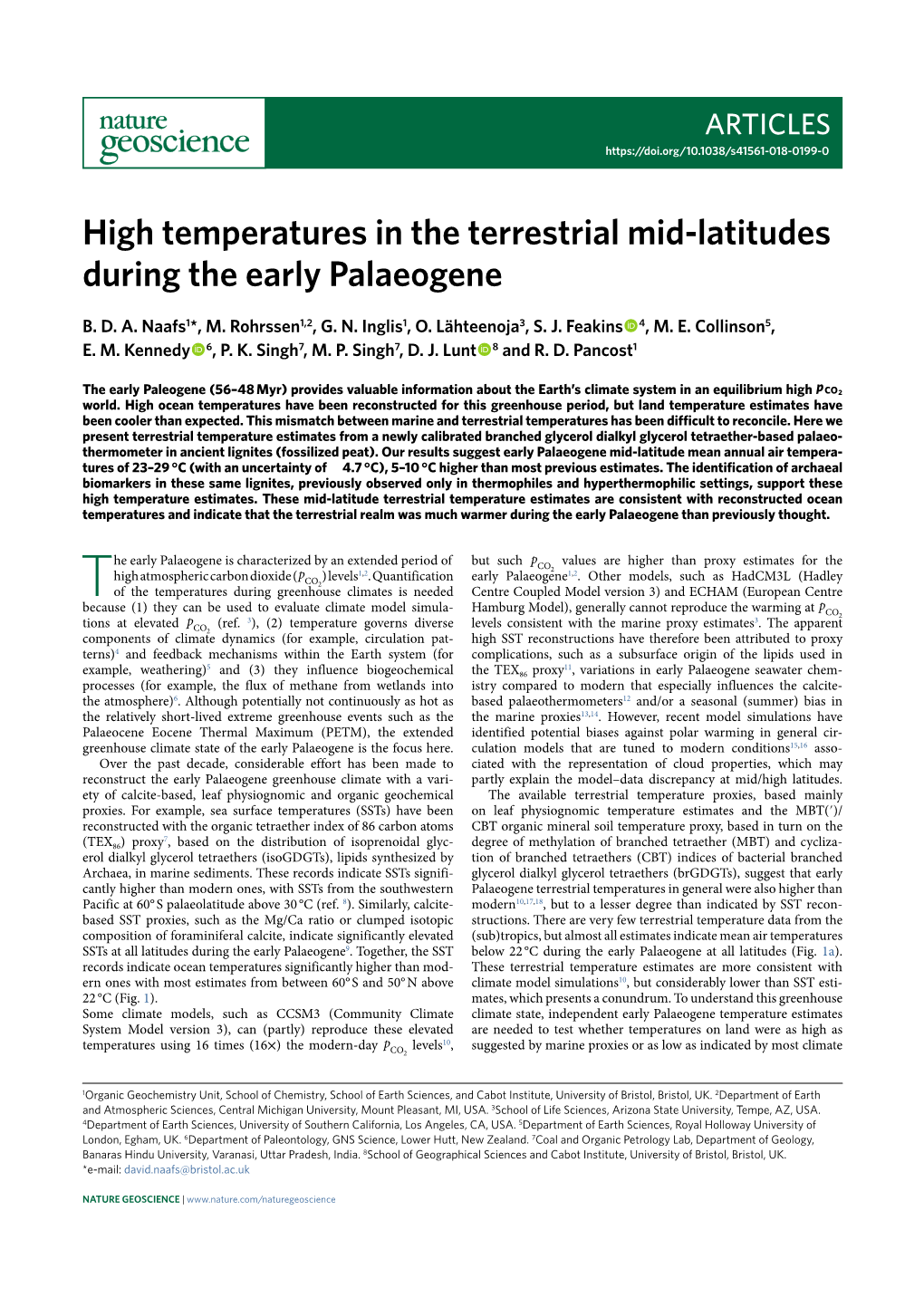 High Temperatures in the Terrestrial Mid-Latitudes During the Early Palaeogene