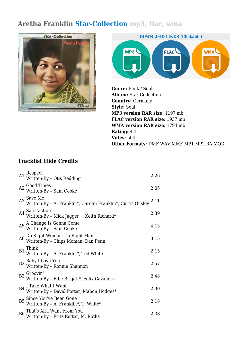 Aretha Franklin Star-Collection Mp3, Flac, Wma