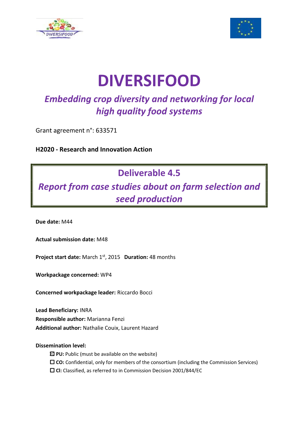 Report from Case Studies About on Farm Selection and Seed Production