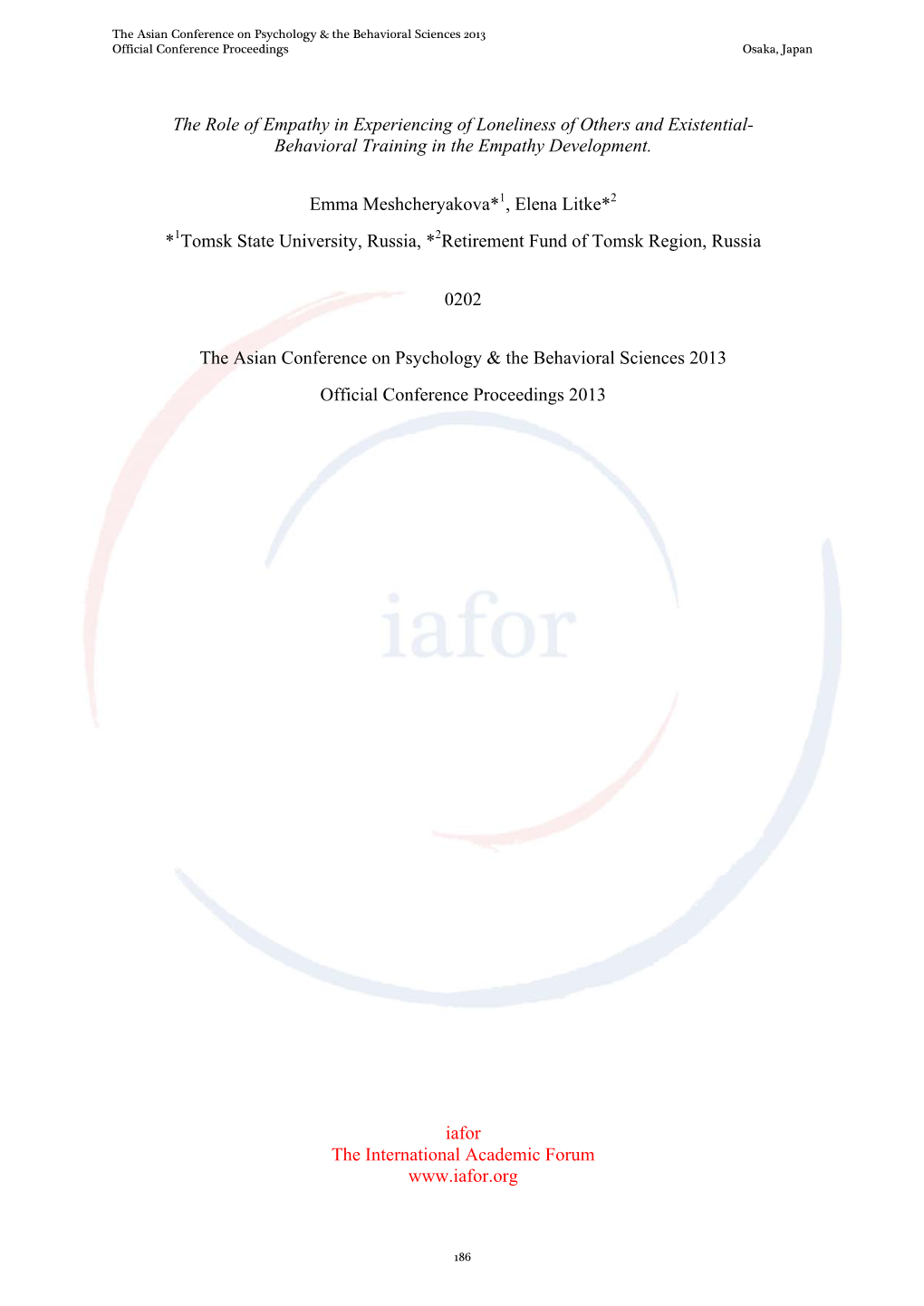 The Role of Empathy in Experiencing of Loneliness of Others and Existential- Behavioral Training in the Empathy Development