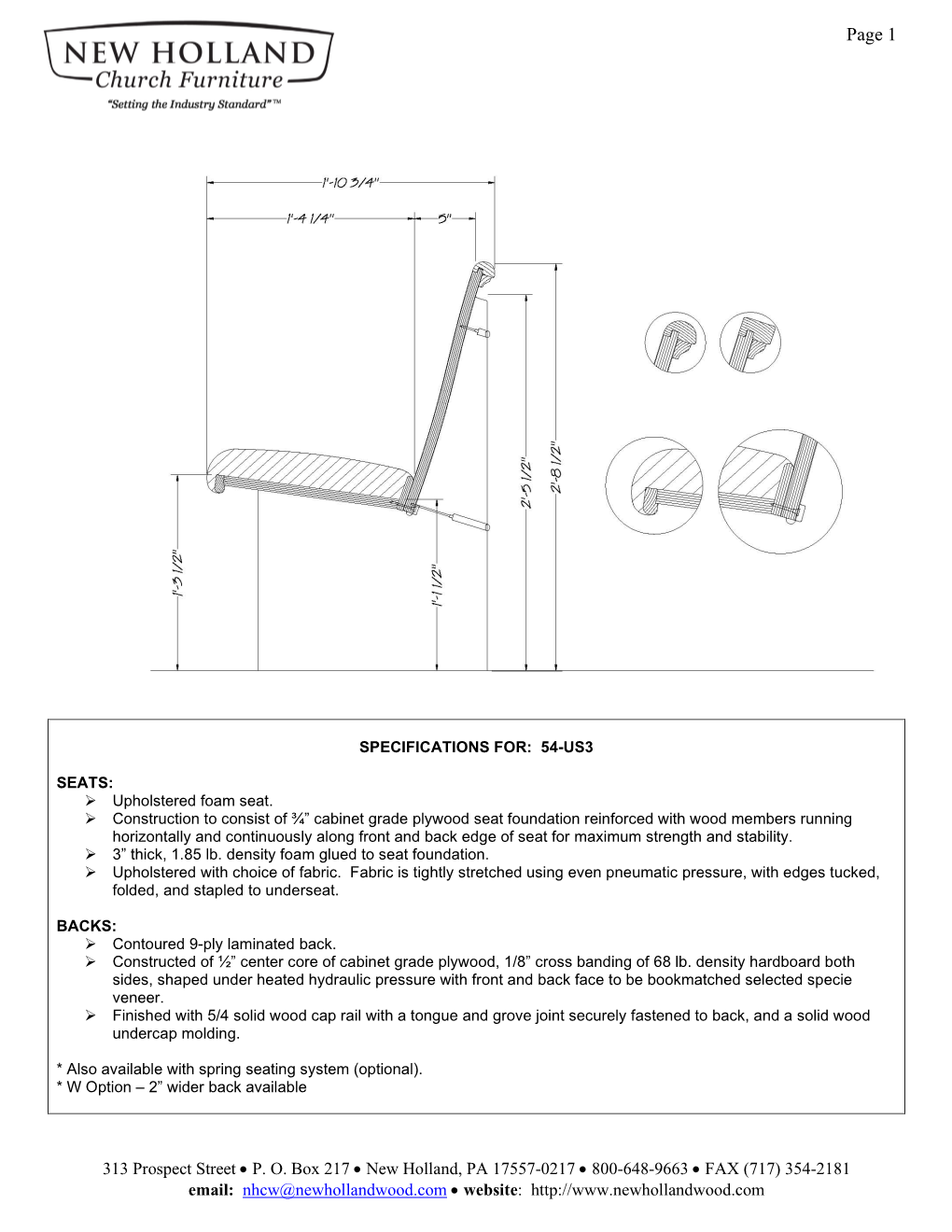 Pew Body Specifications