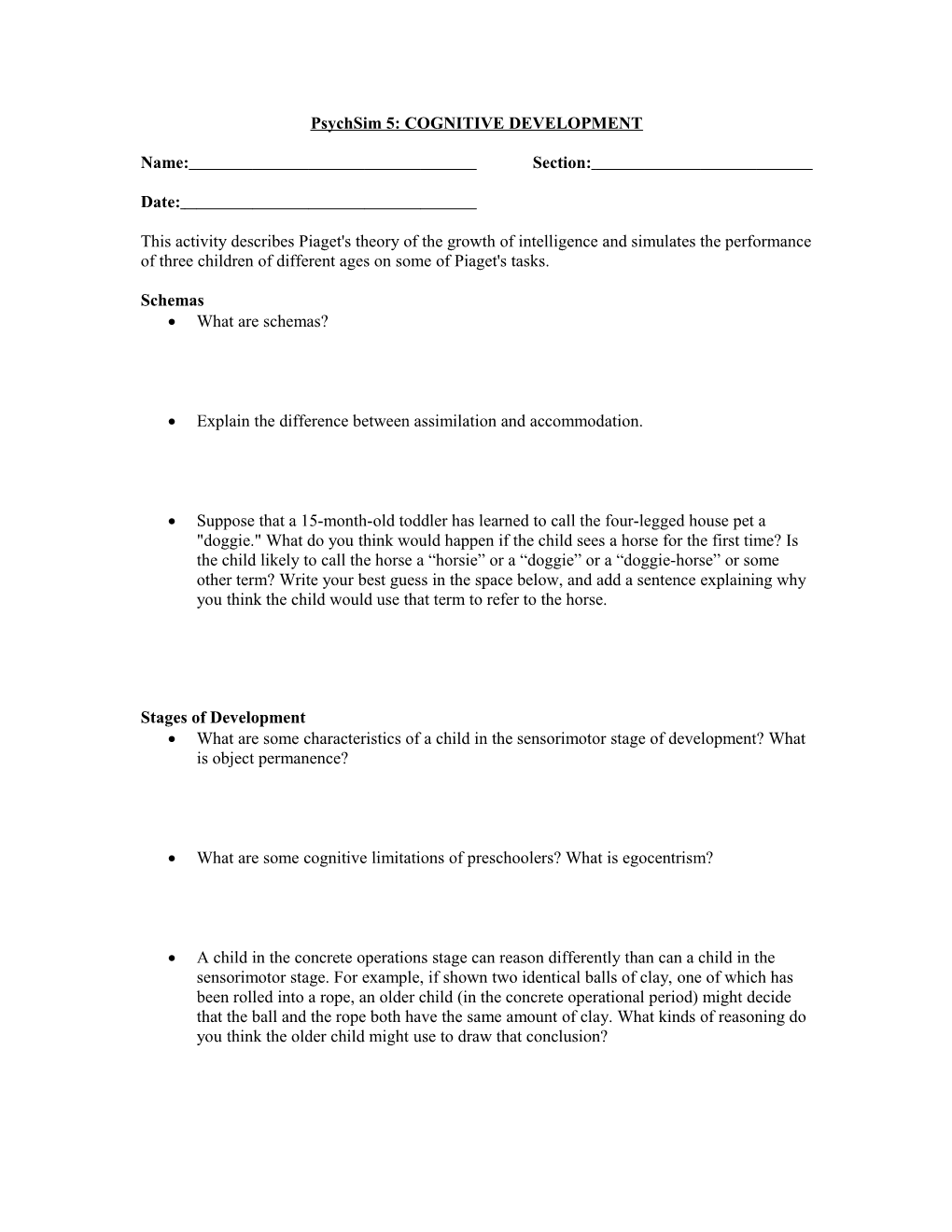 Psychsim 5: COGNITIVE DEVELOPMENT