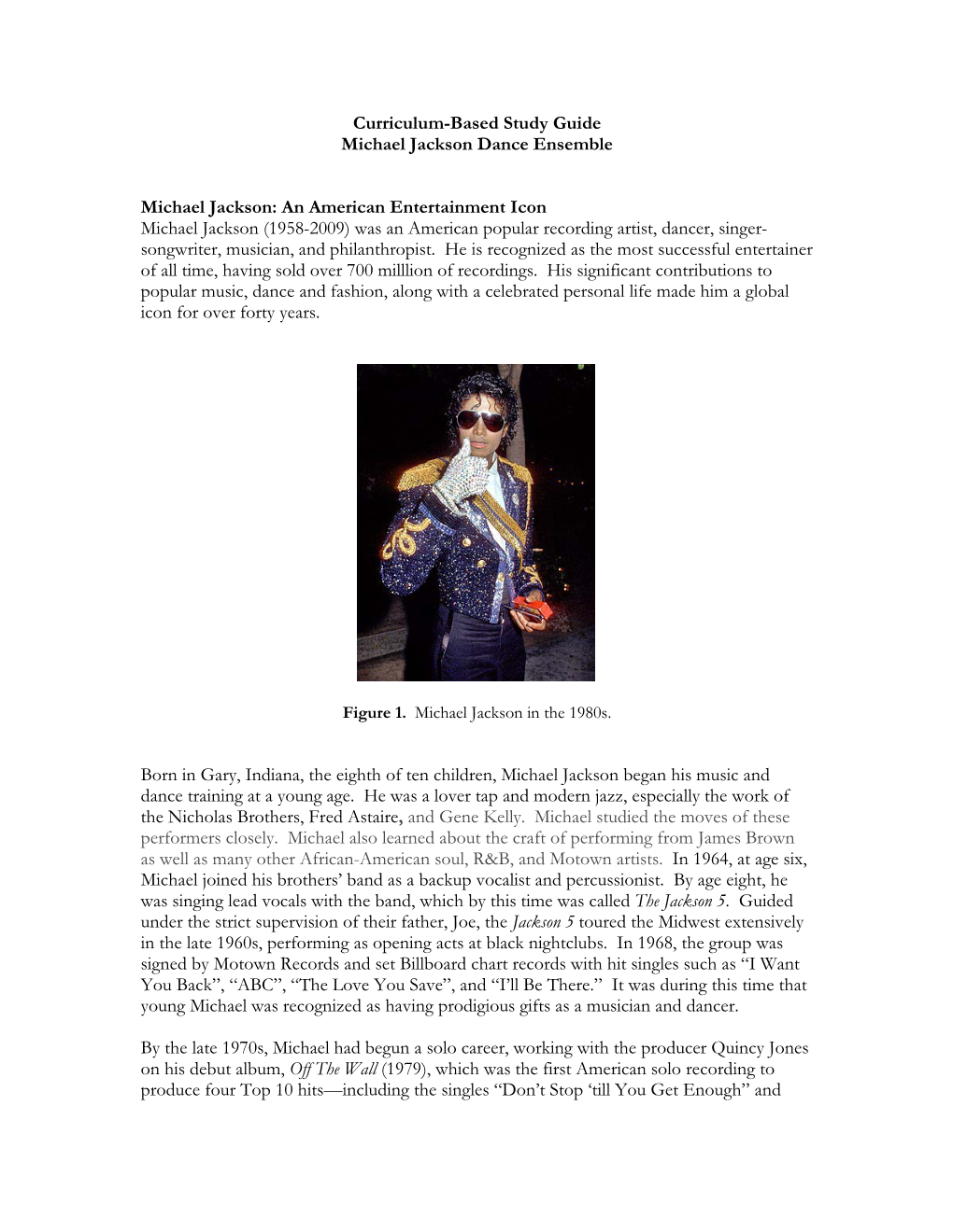 Curriculum-Based Study Guide Michael Jackson Dance Ensemble Michael Jackson