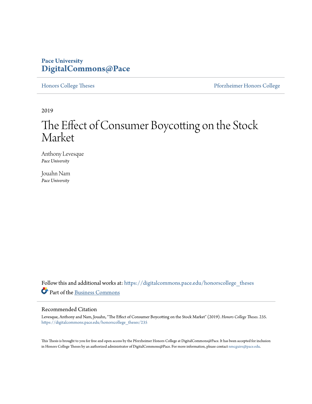 The Effect of Consumer Boycotting on the Stock Market