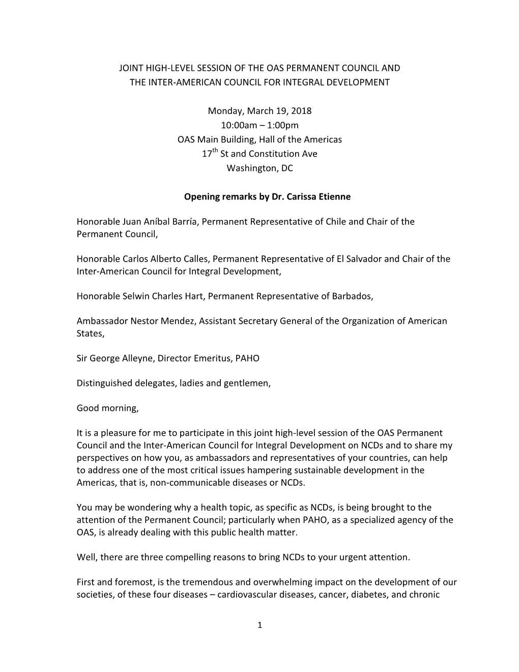 Joint High-Level Session of the Oas Permanent Council and the Inter-American Council for Integral Development