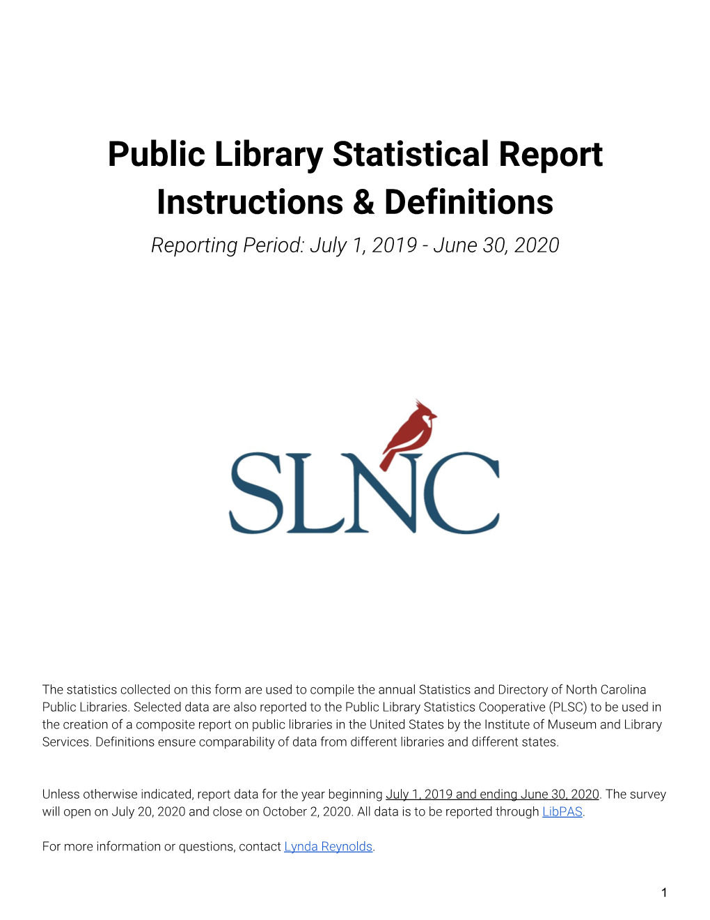 Public Library Statistical Report Instructions & Definitions