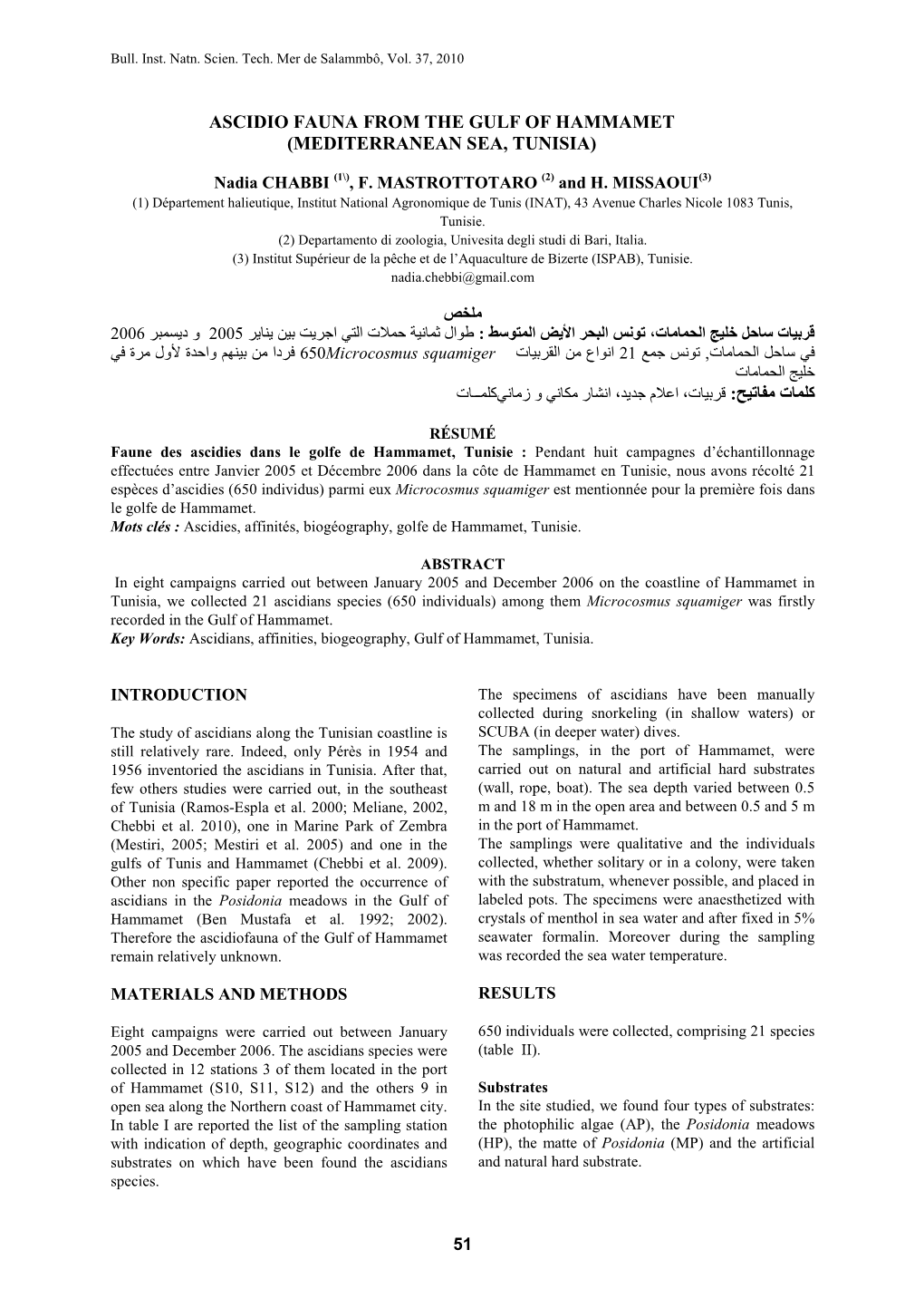 Ascidio Fauna from the Gulf of Hammamet (Mediterranean Sea, Tunisia)