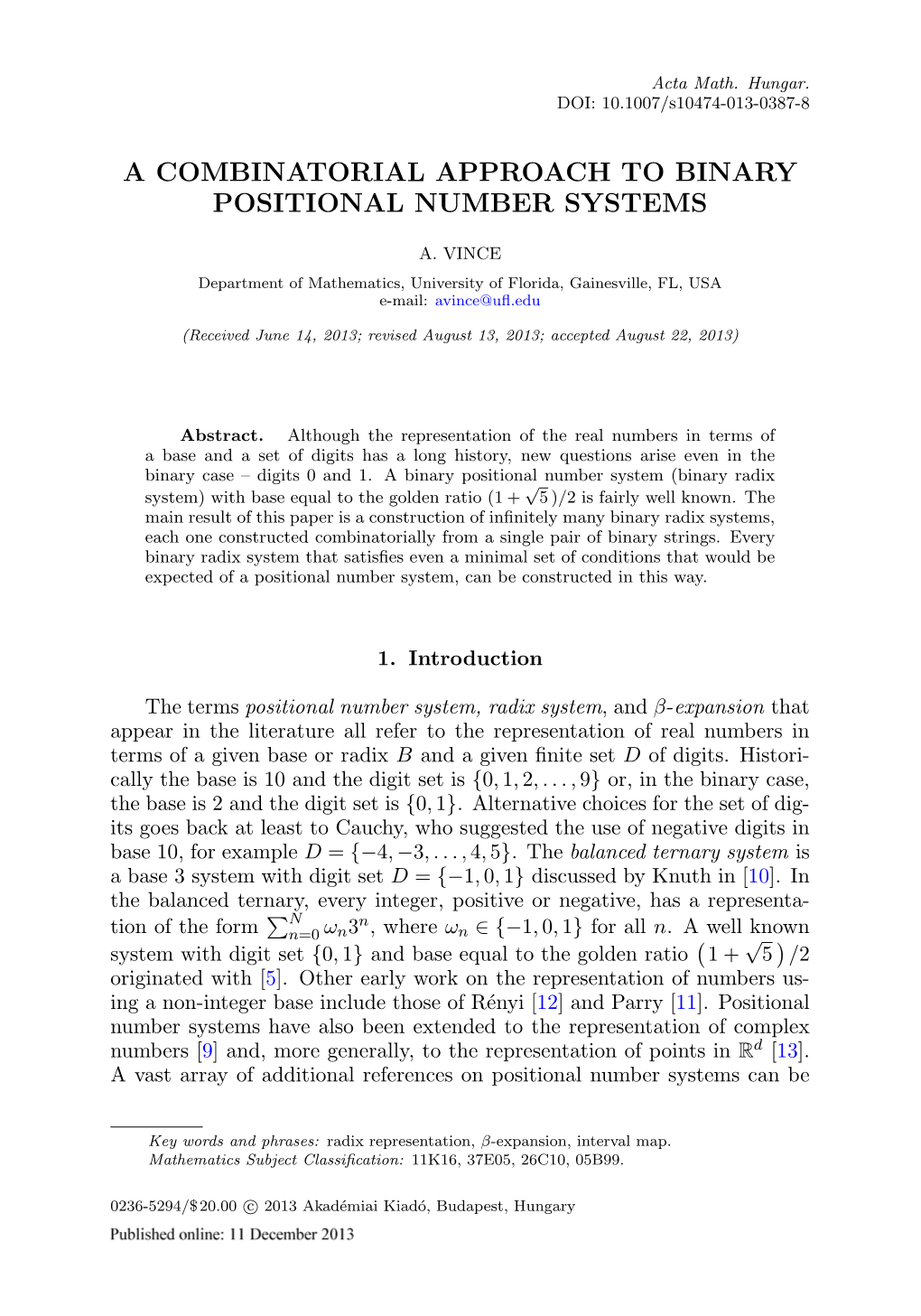 A Combinatorial Approach to Binary Positional Number Systems