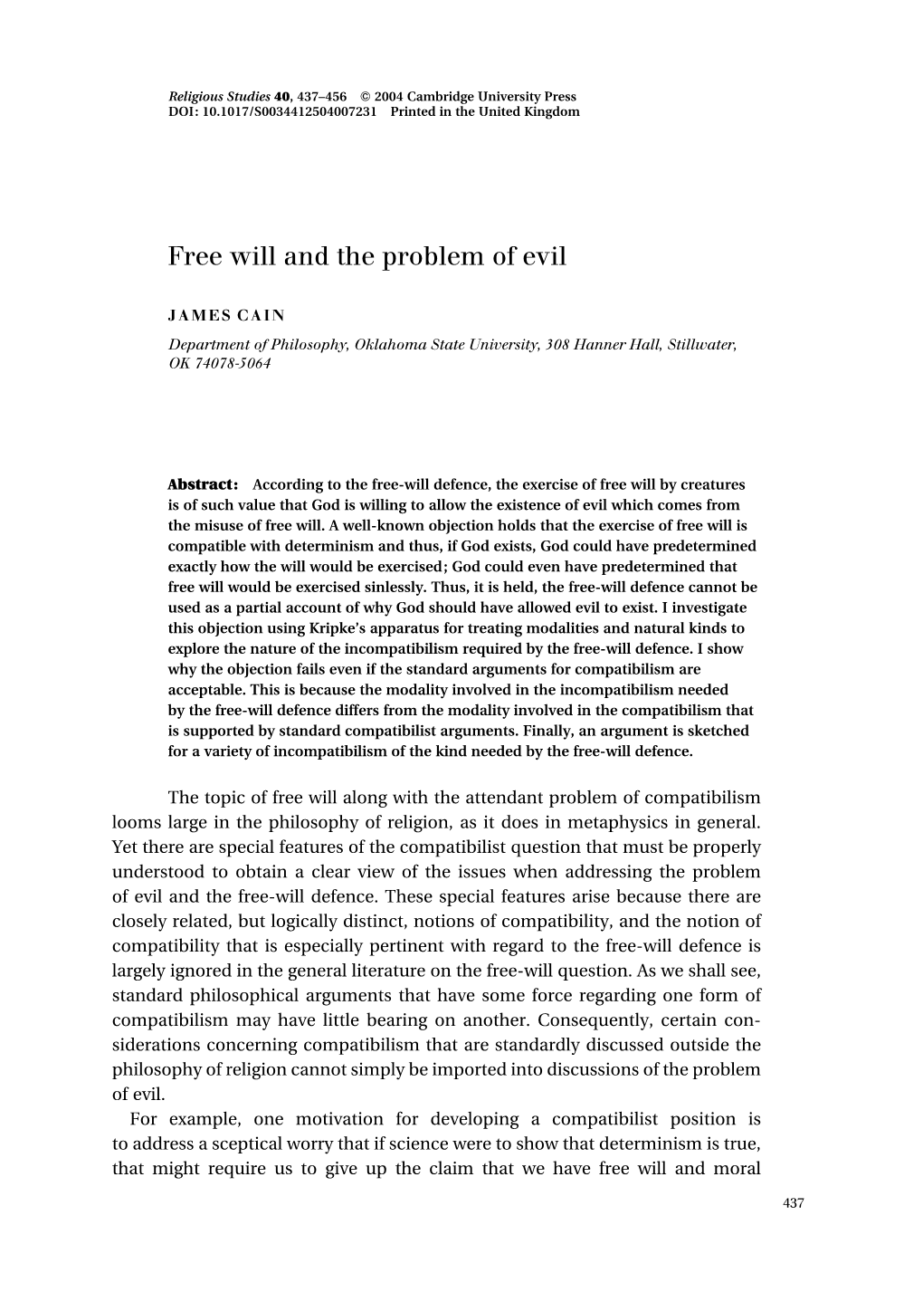 Free Will and the Problem of Evil