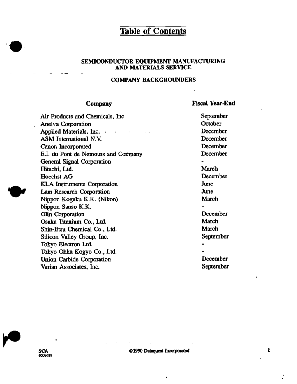 Semiconductor Equipment Manufacturing and Materials Service Company Backgrounders