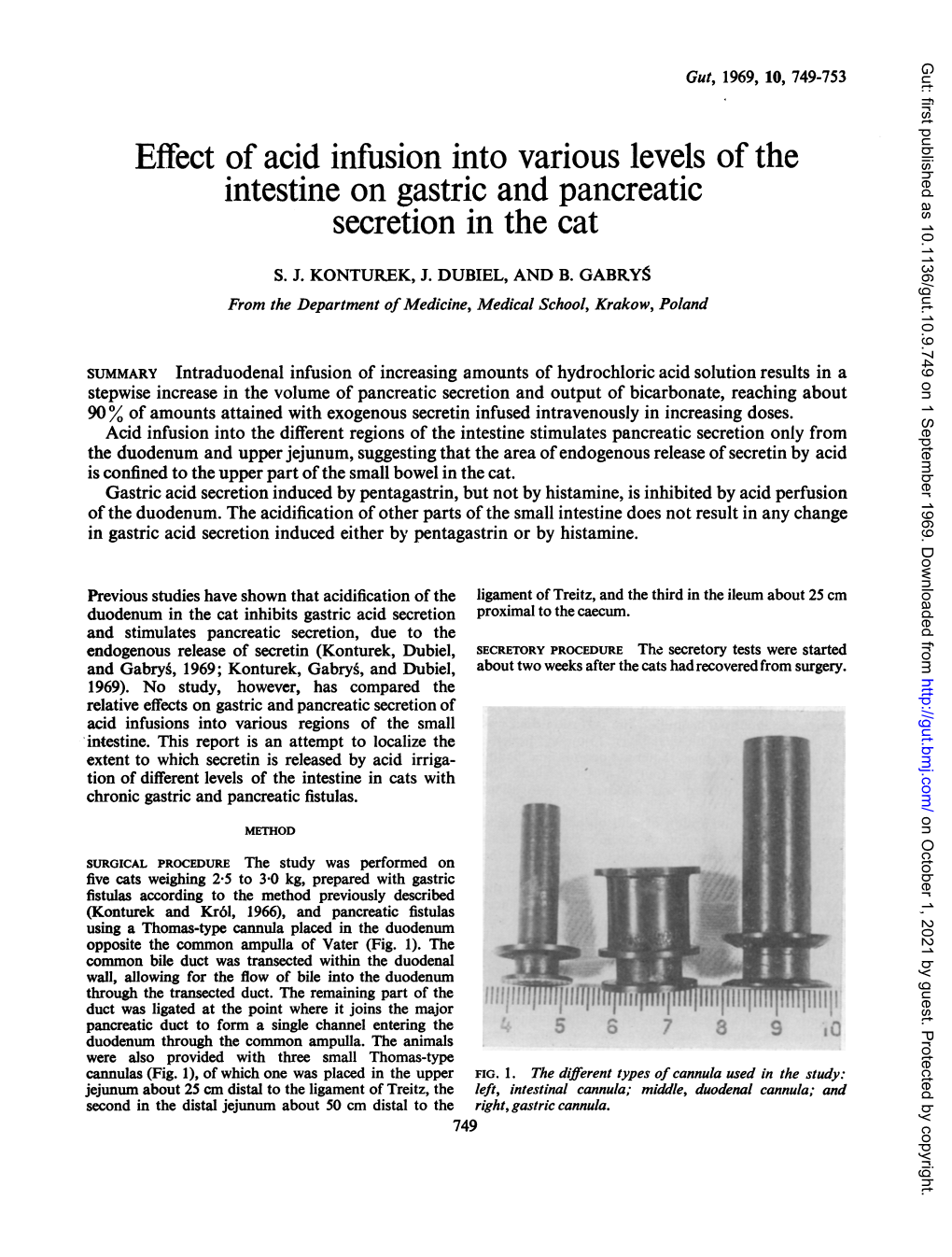 Effect of Acid Infusion Into Various Levels of the Intestine on Gastric and Pancreatic Secretion in the Cat