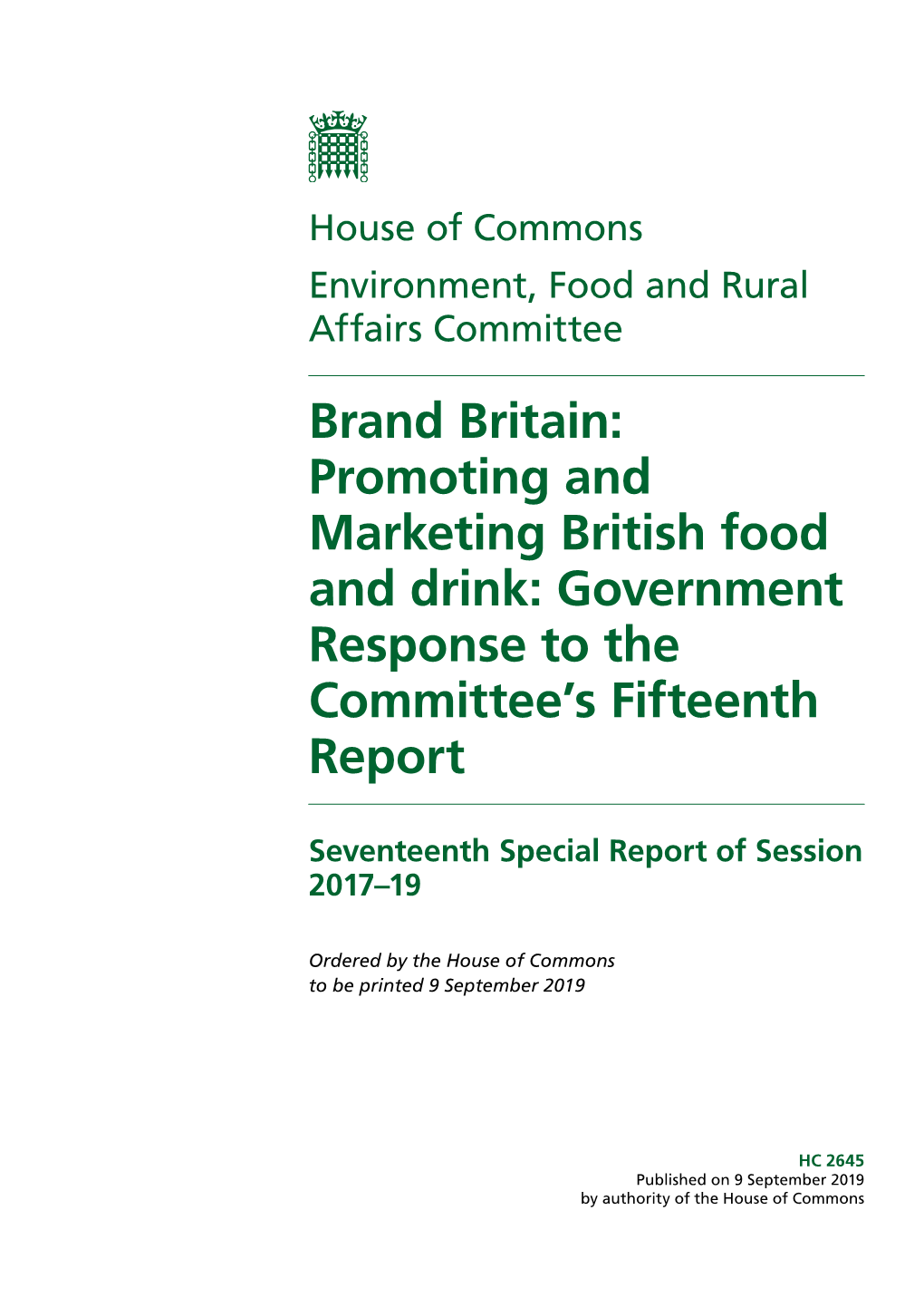 Government Response to the Committee’S Fifteenth Report