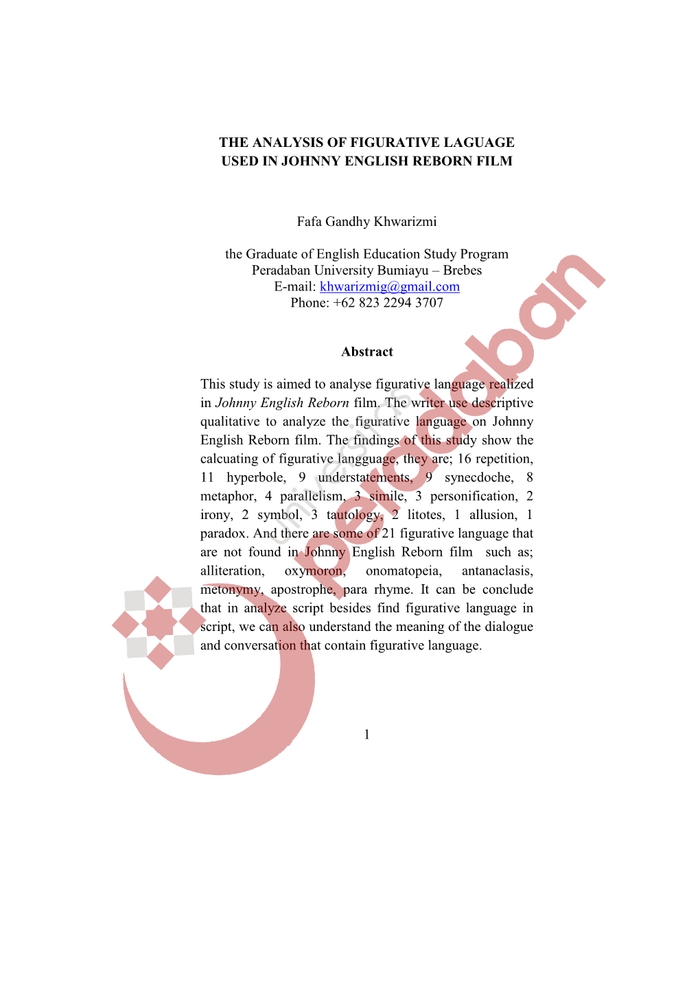 1 the Analysis of Figurative Laguage Used in Johnny