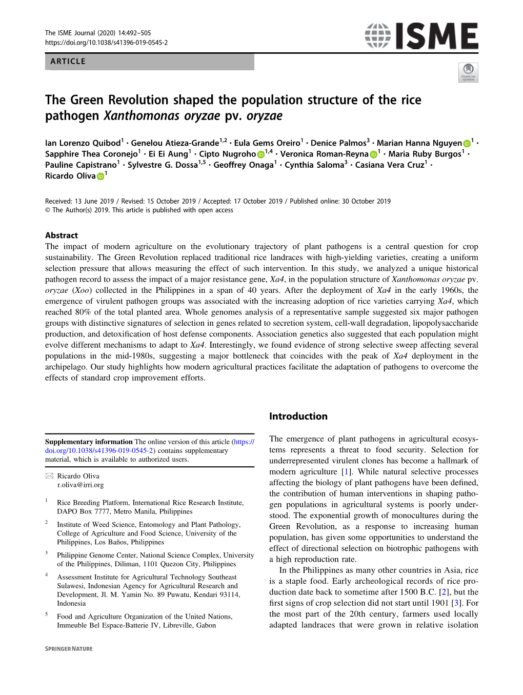 The Green Revolution Shaped the Population Structure of the Rice Pathogen Xanthomonas Oryzae Pv