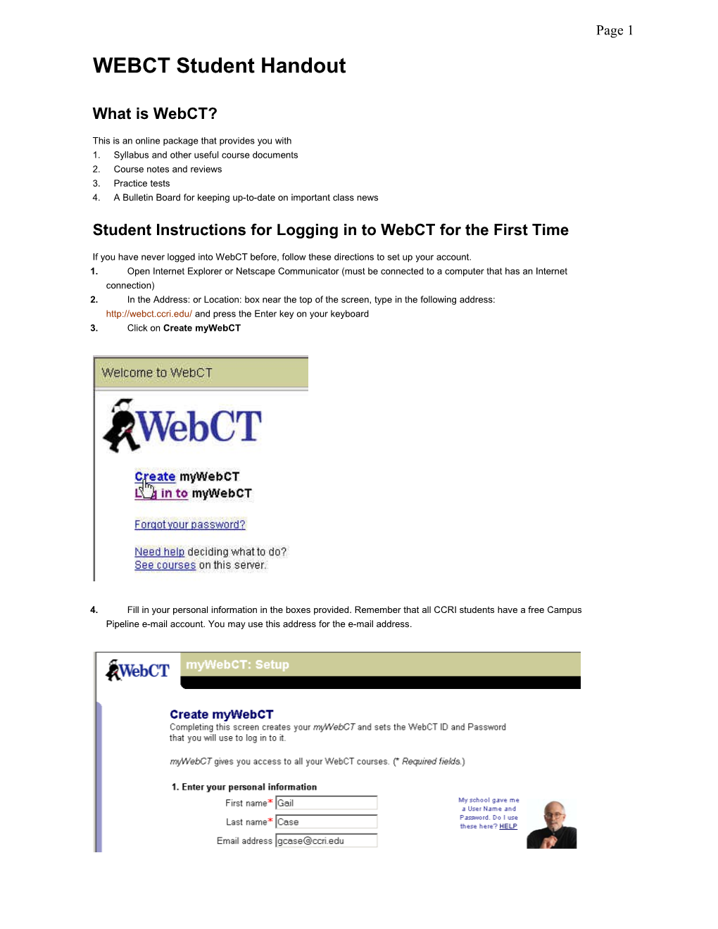 WEBCT Student Handout