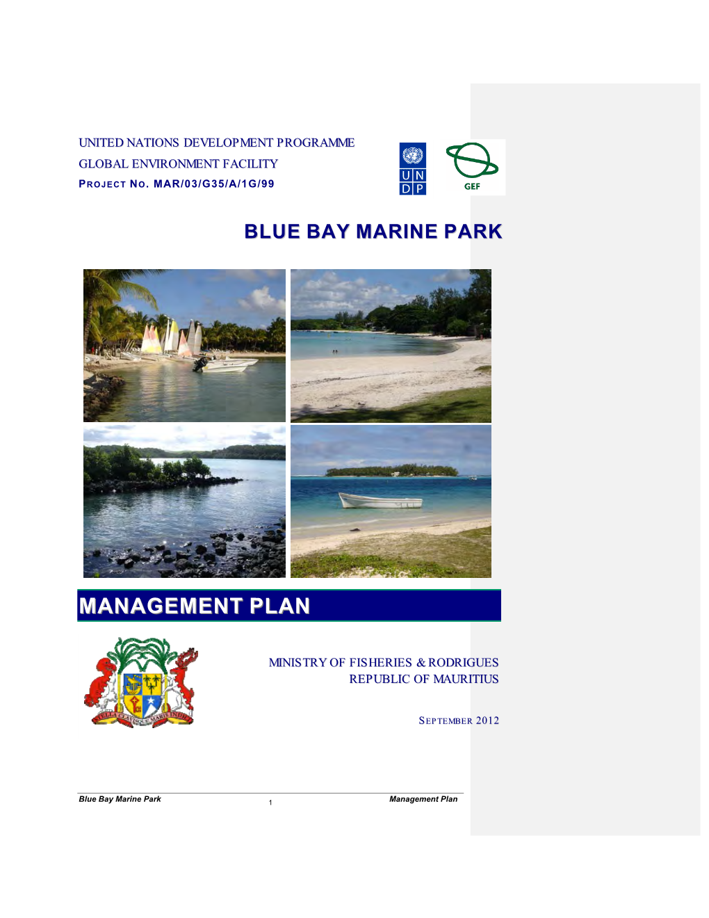 Blue Bay Marine Park Management Plan