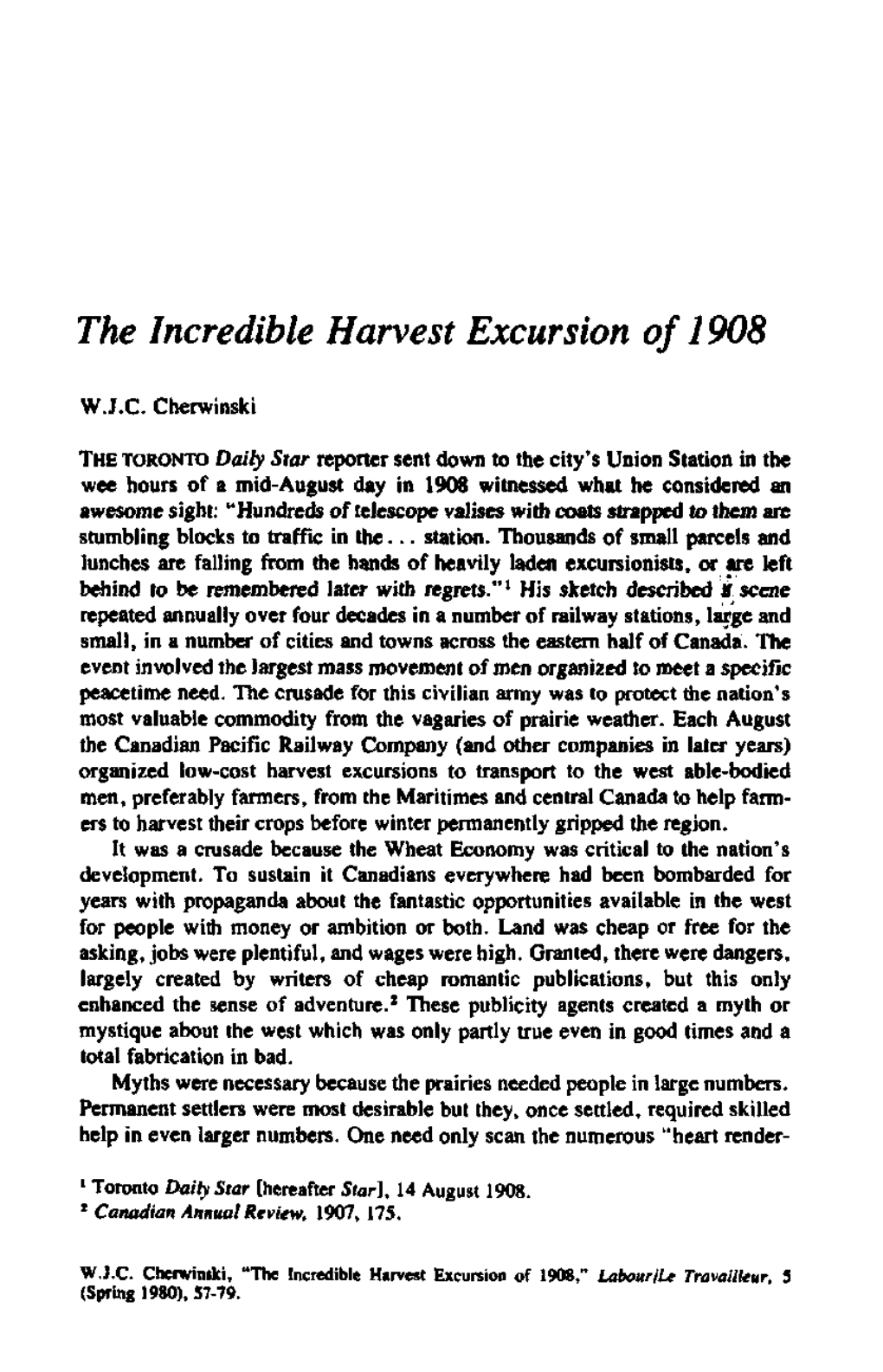 The Incredible Harvest Excursion of 1908