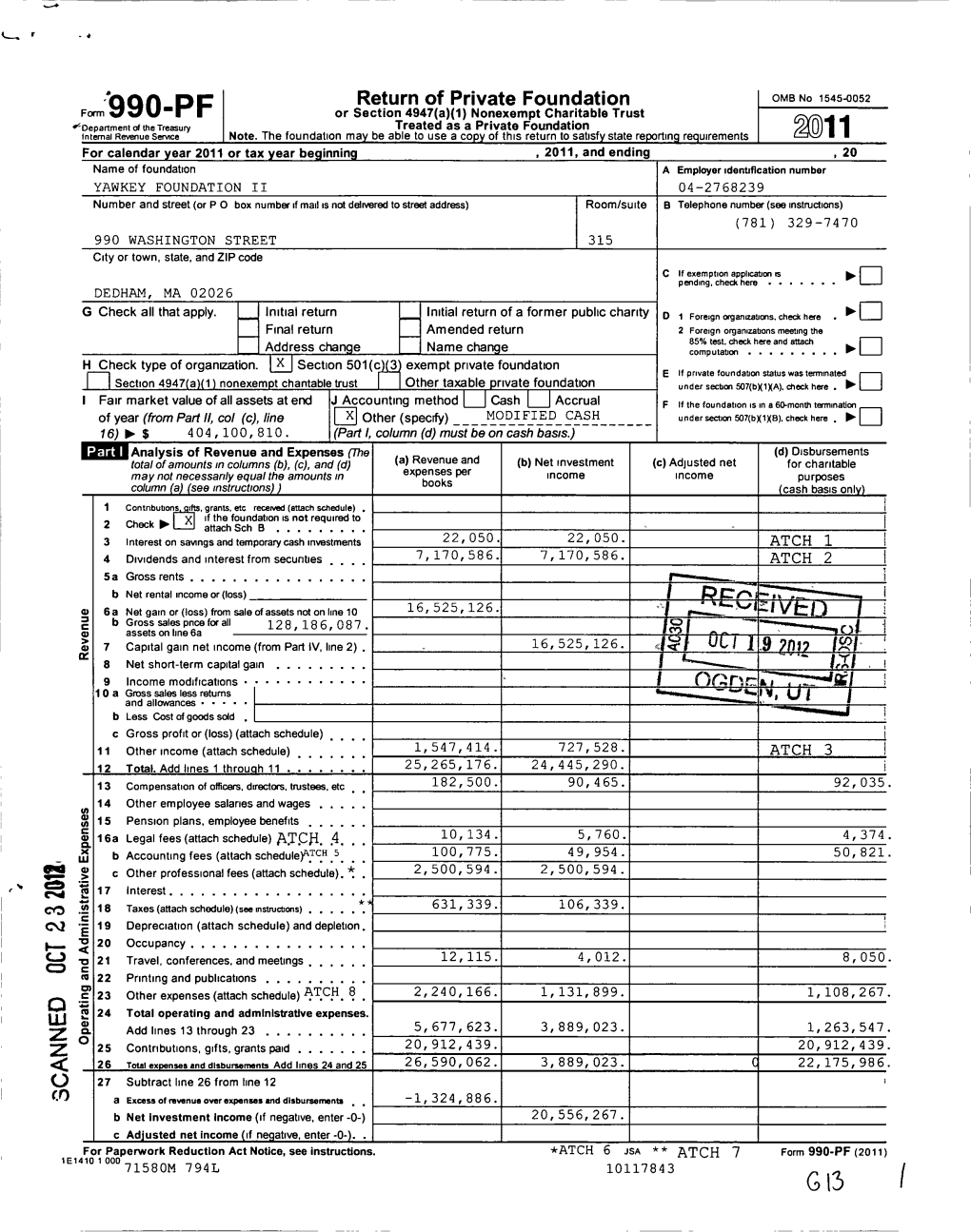 Form 990-PF Or Section 4947( A)(1) Nonexempt Charitable Trust ^,^^7J 40Department of the Treasury Treated As a Private Foundation Internal Revenue Service Note