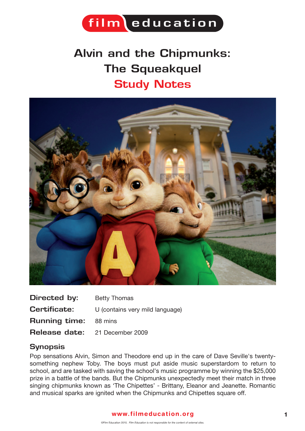 Alvin and the Chipmunks – the Squeakquel Study Notes