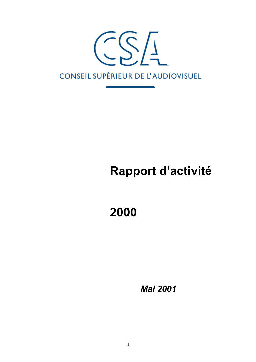 Rapport D'activité 2000