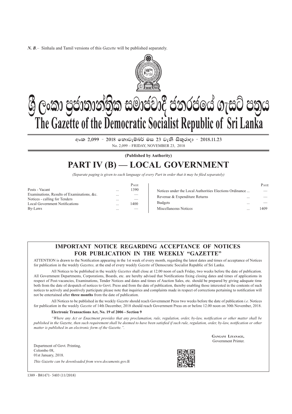 Local Government (Separate Paging Is Given to Each Language of Every Part in Order That It May Be Filed Separately)