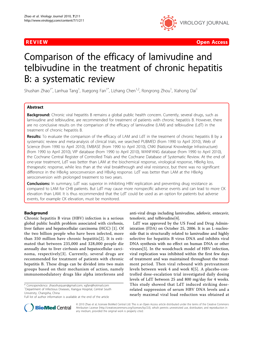 Comparison of the Efficacy of Lamivudine and Telbivudine in the Treatment of Chronic Hepatitis B: a Systematic Review