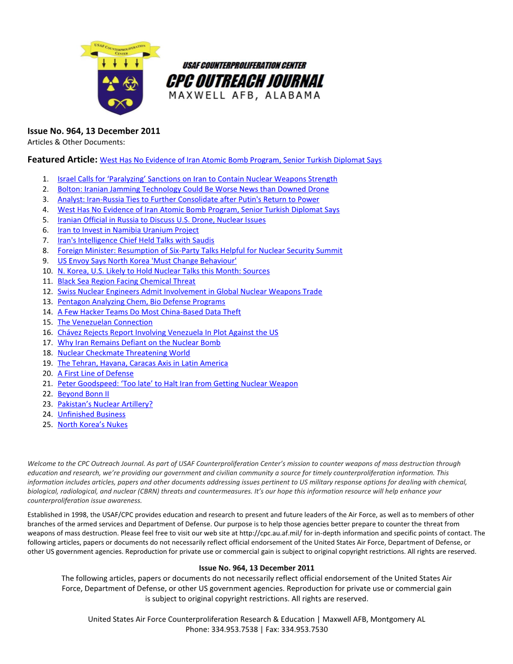 USAF Counterproliferation Center CPC Outreach Journal #964