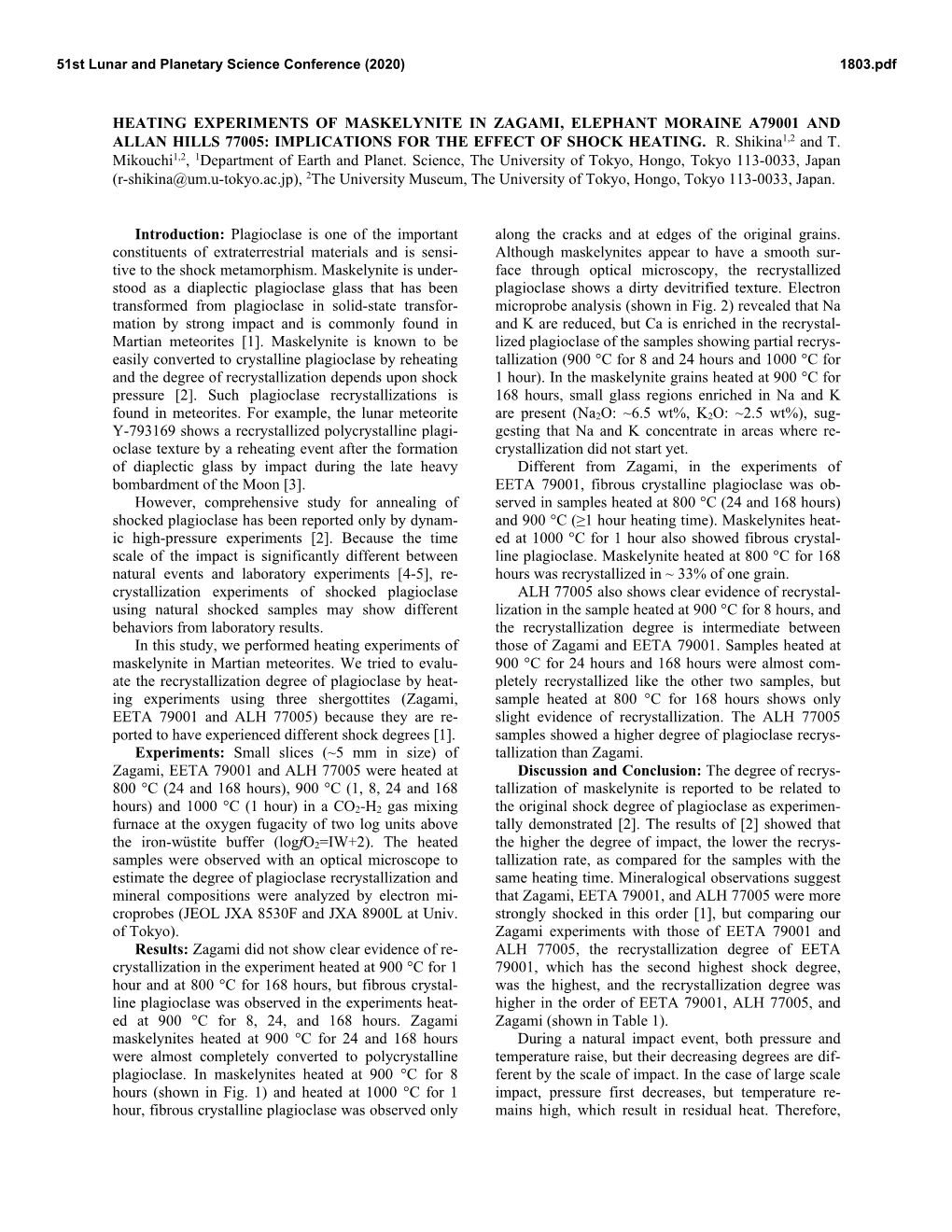 Heating Experiments of Maskelynite in Zagami, Elephant Moraine A79001 and Allan Hills 77005: Implications for the Effect of Shock Heating