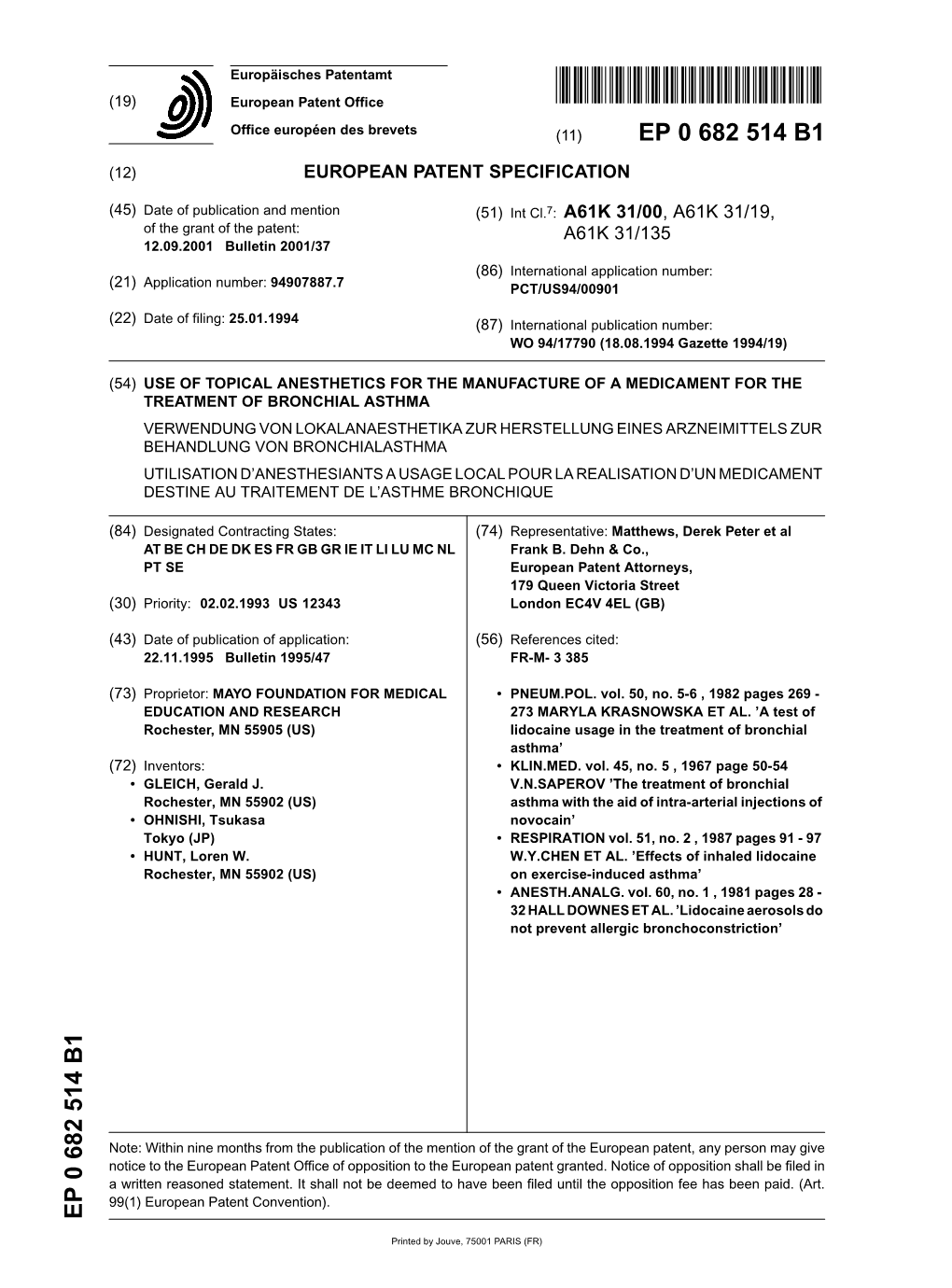 Use of Topical Anesthetics for the Manufacture of A