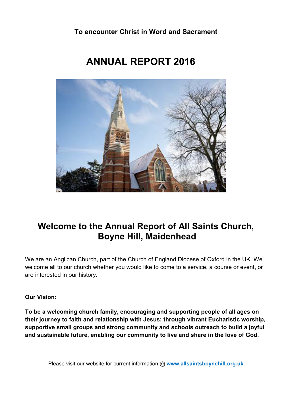 The Annual Report of All Saints Church, Boyne Hill, Maidenhead