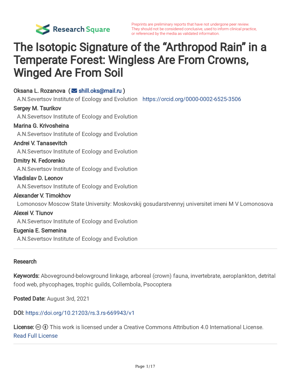 The Isotopic Signature of the “Arthropod Rain” in a Temperate Forest: Wingless Are from Crowns, Winged Are from Soil