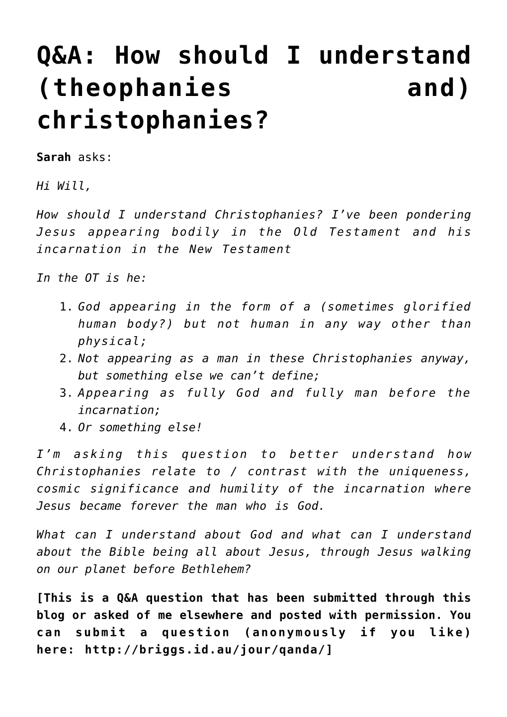 Q&A: How Should I Understand (Theophanies And) Christophanies?