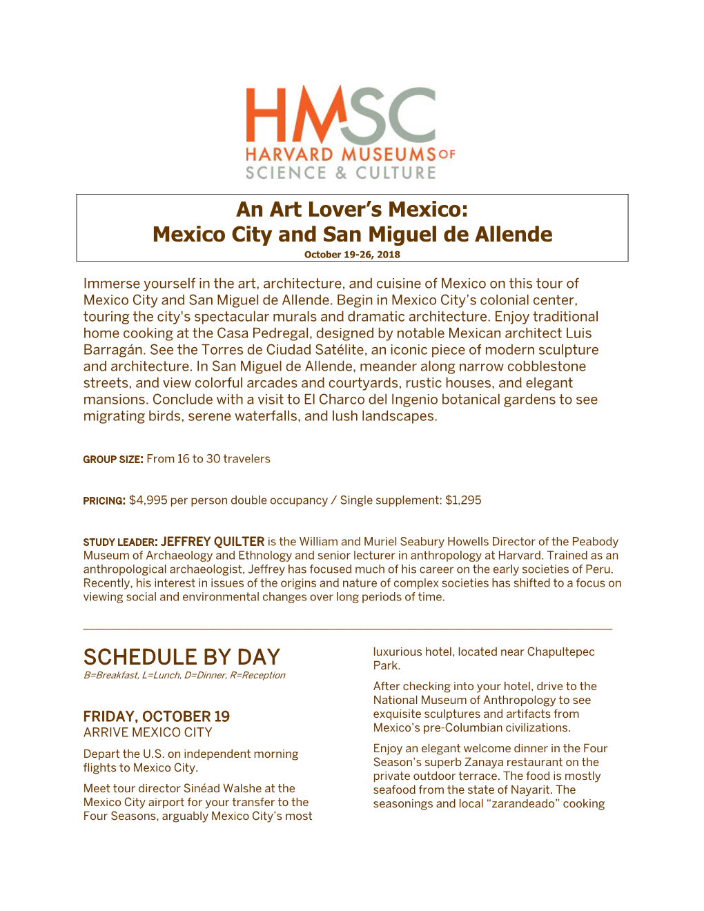 Mexico City and San Miguel De Allende SCHEDULE BY