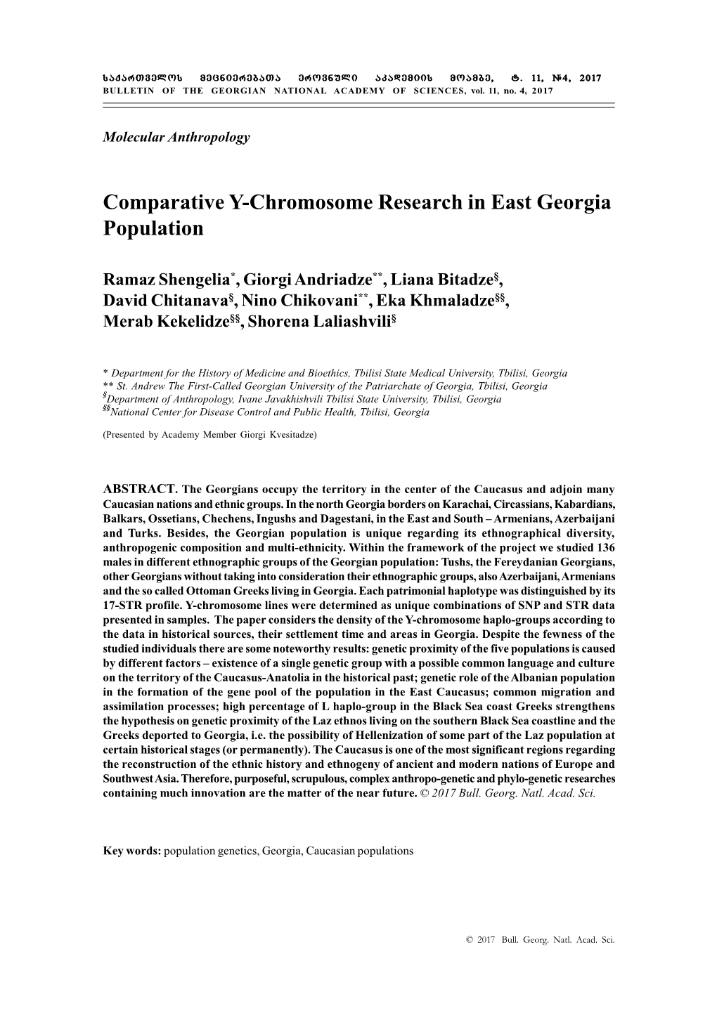 Comparative Y-Chromosome Research in East Georgia Population